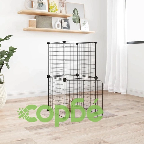 Клетка за животни с врата, 8 панела, черна, 35x35 см, стомана ➤ топ цена ➤ sorbe.bg