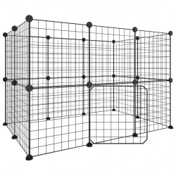 Клетка за животни с врата, 20 панела, черна, 35x35 см, стомана