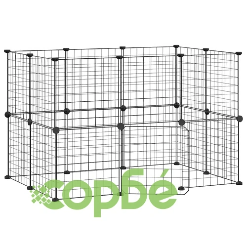 Клетка за животни с врата, 20 панела, черна, 35x35 см, стомана ➤ топ цена ➤ sorbe.bg