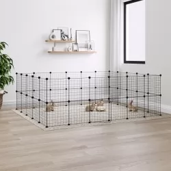 Клетка за животни с врата, 44 панела, черна, 35x35 см, стомана
