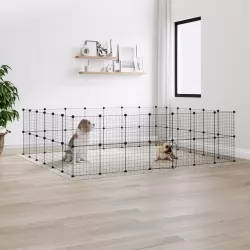 Клетка за животни с врата, 52 панела, черна, 35x35 см, стомана