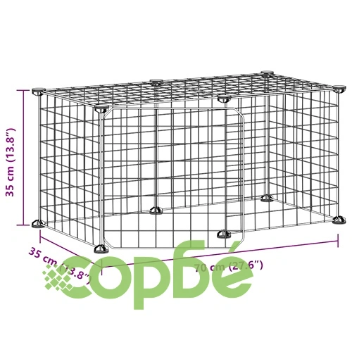 Клетка за животни с врата, 8 панела, черна, 35x35 см, стомана ➤ топ цена ➤ sorbe.bg
