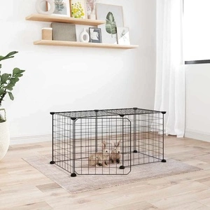 Клетка за животни с врата, 8 панела, черна, 35x35 см, стомана