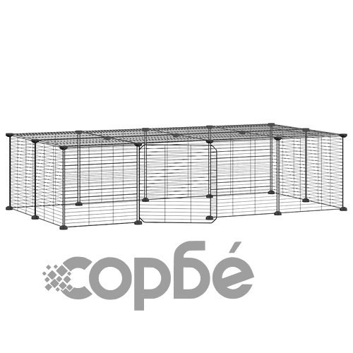 Клетка за животни с врата, 20 панела, черна, 35x35 см, стомана ➤ топ цена ➤ sorbe.bg