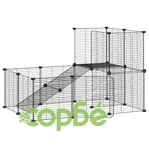 Клетка за животни с врата, 20 панела, черна, 35x35 см, стомана ➤ топ цена ➤ sorbe.bg