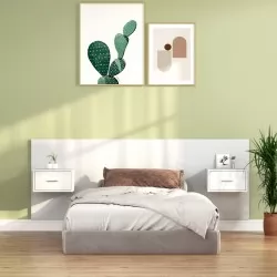 Горна табла за легло с шкафчета, бяла, инженерно дърво