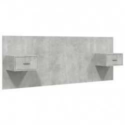 Горна табла за легло с шкафчета, бетонно сива, инженерно дърво