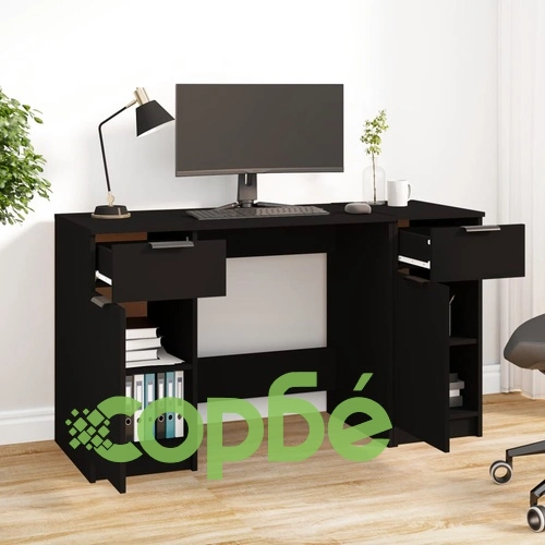 Бюро със страничен шкаф, черен, инженерно дърво ➤ топ цена ➤ sorbe.bg