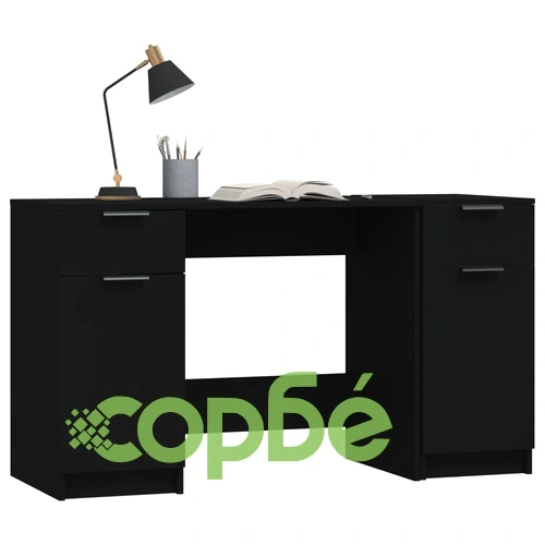 Бюро със страничен шкаф, черен, инженерно дърво ➤ топ цена ➤ sorbe.bg