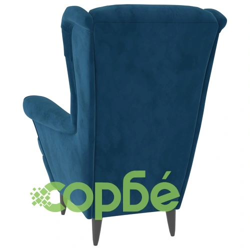 Фотьойл Wingback с табуретка, син, кадифе ➤ топ цена ➤ sorbe.bg