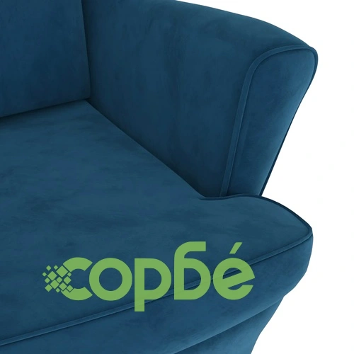 Фотьойл Wingback с табуретка, син, кадифе ➤ топ цена ➤ sorbe.bg