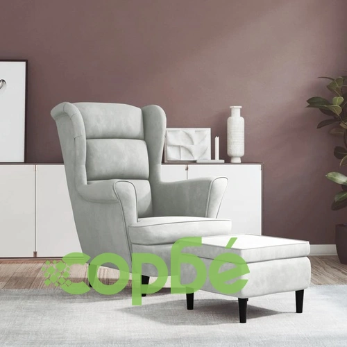 Фотьойл Wingback с табуретка, светлосиво, кадифе ➤ топ цена ➤ sorbe.bg