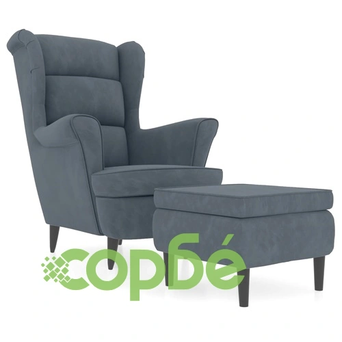 Фотьойл Wingback с табуретка, тъмносив, кадифе ➤ топ цена ➤ sorbe.bg