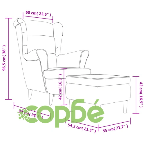 Фотьойл Wingback с табуретка, тъмносив, кадифе ➤ топ цена ➤ sorbe.bg