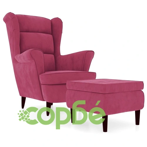 Фотьойл Wingback с табуретка, виненочервен, кадифе ➤ топ цена ➤ sorbe.bg