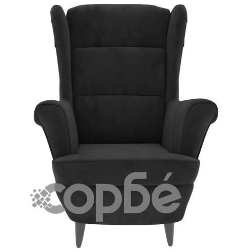 Фотьойл Wingback с табуретка, черен, кадифе ➤ топ цена ➤ sorbe.bg