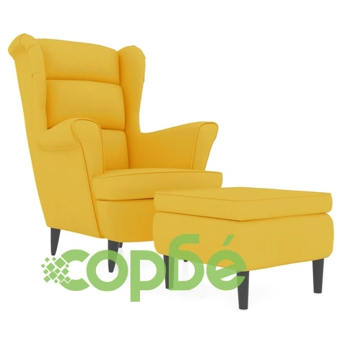 Фотьойл Wingback с табуретка, Горчица жълто, кадифе ➤ топ цена ➤ sorbe.bg