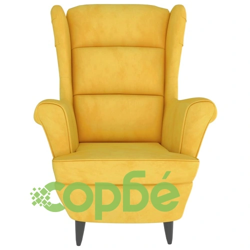 Фотьойл Wingback с табуретка, Горчица жълто, кадифе ➤ топ цена ➤ sorbe.bg
