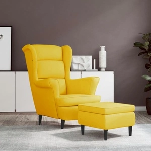 Фотьойл Wingback с табуретка, Горчица жълто, кадифе
