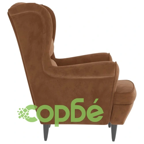 Фотьойл Wingback с табуретка, кафява, кадифе ➤ топ цена ➤ sorbe.bg