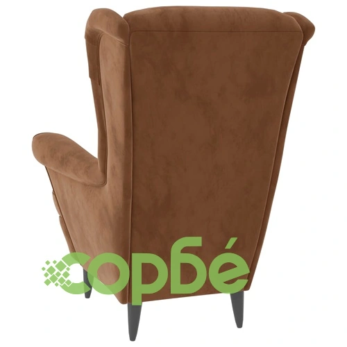 Фотьойл Wingback с табуретка, кафява, кадифе ➤ топ цена ➤ sorbe.bg