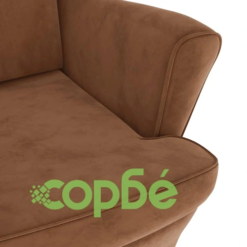 Фотьойл Wingback с табуретка, кафява, кадифе ➤ топ цена ➤ sorbe.bg
