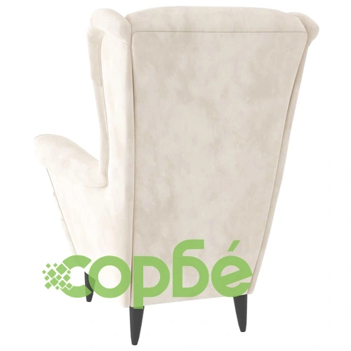 Фотьойл Wingback с табуретка, кремав, кадифе ➤ топ цена ➤ sorbe.bg