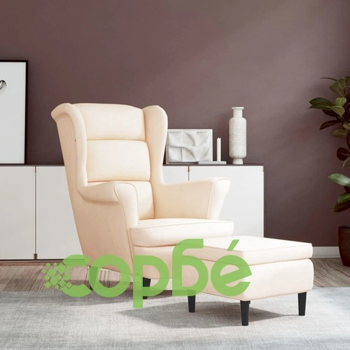 Фотьойл Wingback с табуретка, кремав, кадифе ➤ топ цена ➤ sorbe.bg