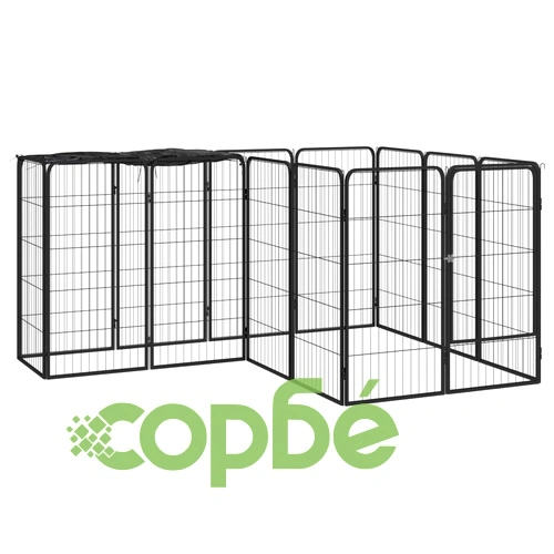 Заграждение за куче черно 14 панела 50x100 см прахово боядисано ➤ топ цена ➤ sorbe.bg