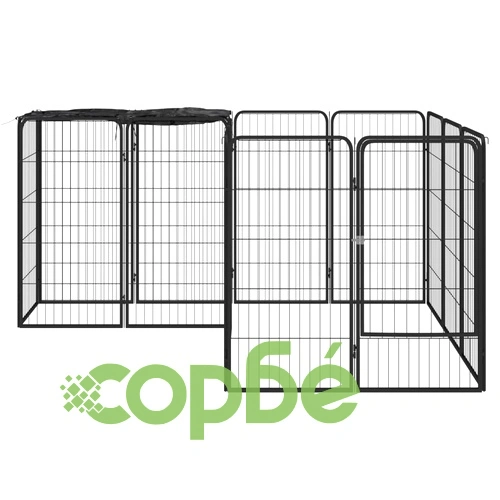 Заграждение за куче черно 14 панела 50x100 см прахово боядисано ➤ топ цена ➤ sorbe.bg