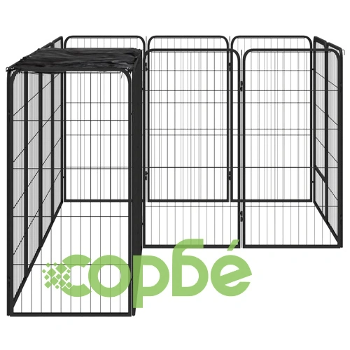 Заграждение за куче черно 14 панела 50x100 см прахово боядисано ➤ топ цена ➤ sorbe.bg