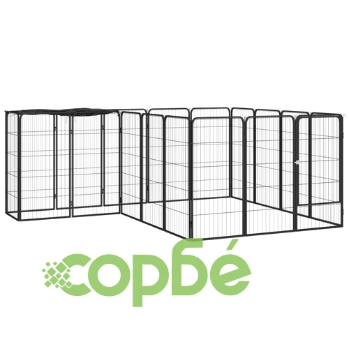 Заграждение за куче черно 18 панела 50x100 см прахово боядисано ➤ топ цена ➤ sorbe.bg