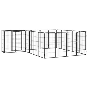 Заграждение за куче черно 22 панела 50x100 см прахово боядисано