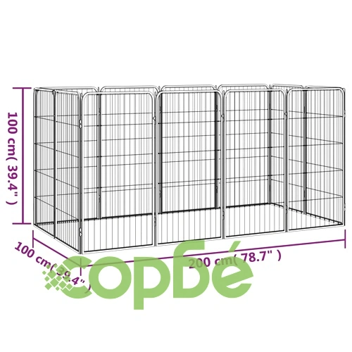 Заграждение за куче черно 12 панела 50x100 см прахово боядисано ➤ топ цена ➤ sorbe.bg