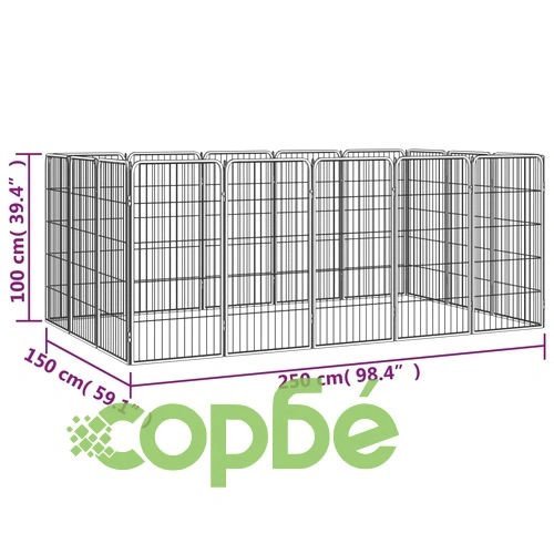 Заграждение за куче черно 16 панела 50x100 см прахово боядисано ➤ топ цена ➤ sorbe.bg