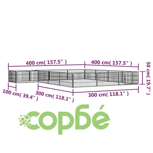 Заграждение за куче черно 16 панела 100x50 см прахово боядисано ➤ топ цена ➤ sorbe.bg