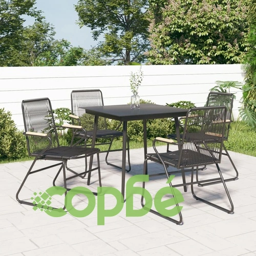 Градински столове, 4 бр, черни, 58x59x85,5 см, PVC ратан ➤ топ цена ➤ sorbe.bg