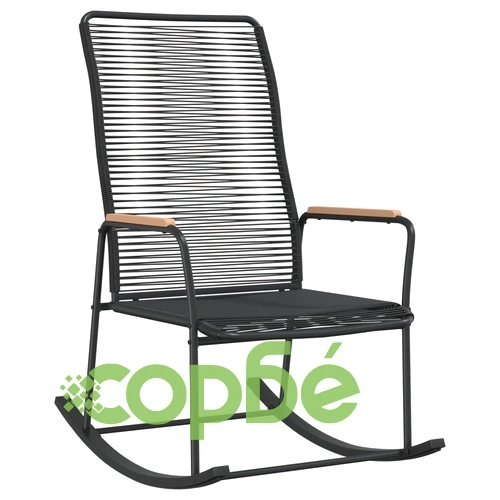 Градински люлеещ се стол черен 59x79,5x104 см PVC ратан ➤ топ цена ➤ sorbe.bg