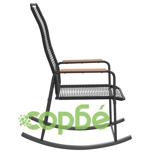 Градински люлеещ се стол черен 59x79,5x104 см PVC ратан ➤ топ цена ➤ sorbe.bg