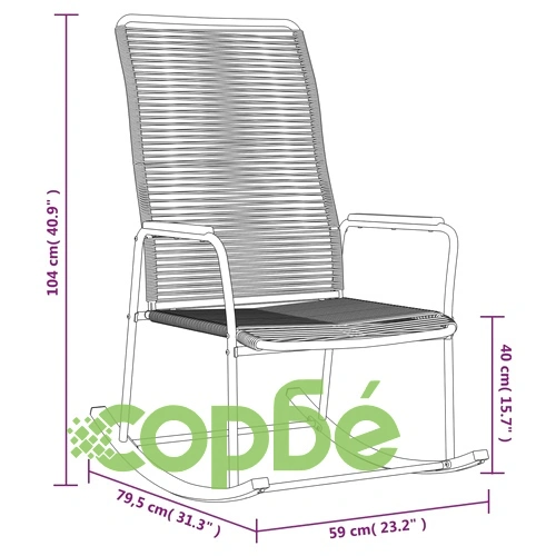 Градински люлеещ се стол черен 59x79,5x104 см PVC ратан ➤ топ цена ➤ sorbe.bg