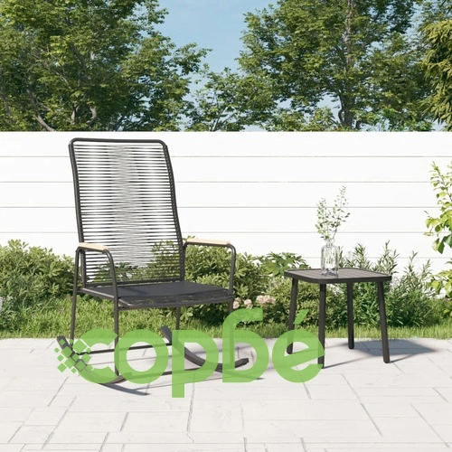 Градински люлеещ се стол черен 59x79,5x104 см PVC ратан ➤ топ цена ➤ sorbe.bg