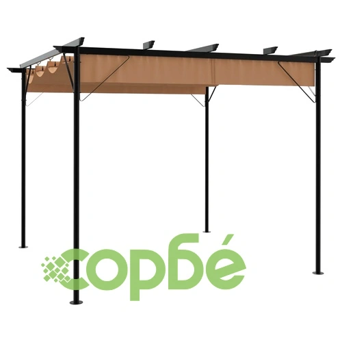 Пергола с прибиращ се покрив, таупе, 3х3 м, стомана, 180 г/м² ➤ топ цена ➤ sorbe.bg
