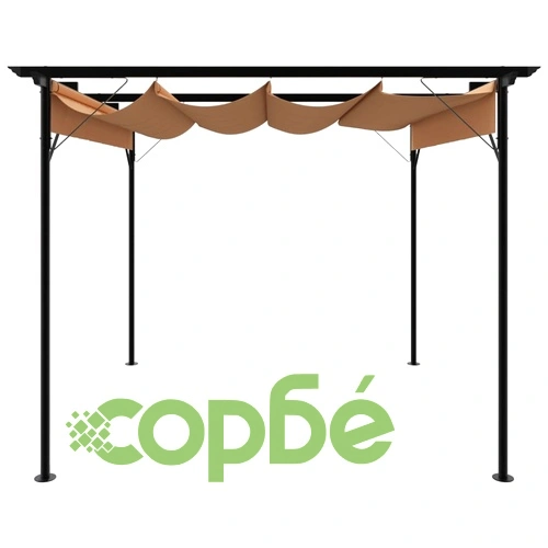 Пергола с прибиращ се покрив, таупе, 3х3 м, стомана, 180 г/м² ➤ топ цена ➤ sorbe.bg