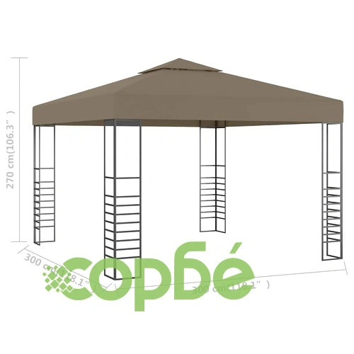 Градинска шатра, 3x3 м, таупе, 180 г/м² ➤ топ цена ➤ sorbe.bg