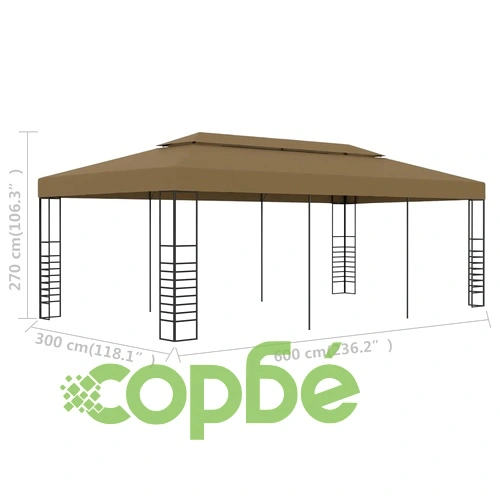 Градинска шатра, 6x3x2,7 м, таупе, 180 г/м² ➤ топ цена ➤ sorbe.bg