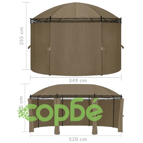 Шатра със завеси, 520x349x255 см, таупе, 180 г/м² ➤ топ цена ➤ sorbe.bg