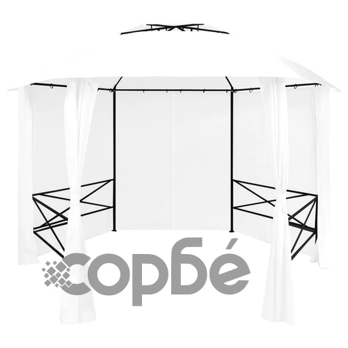 Градинска шатра със завеси, 360x312x265 см, бяла, 180 г/м² ➤ топ цена ➤ sorbe.bg