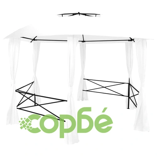 Градинска шатра със завеси, 360x312x265 см, бяла, 180 г/м² ➤ топ цена ➤ sorbe.bg