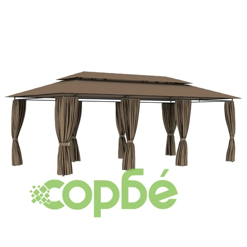 Шатра със завеси, 600x298x270 см, таупе, 180 г/м² ➤ топ цена ➤ sorbe.bg