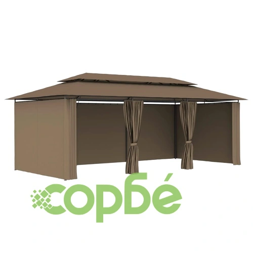 Шатра със завеси, 600x298x270 см, таупе, 180 г/м² ➤ топ цена ➤ sorbe.bg